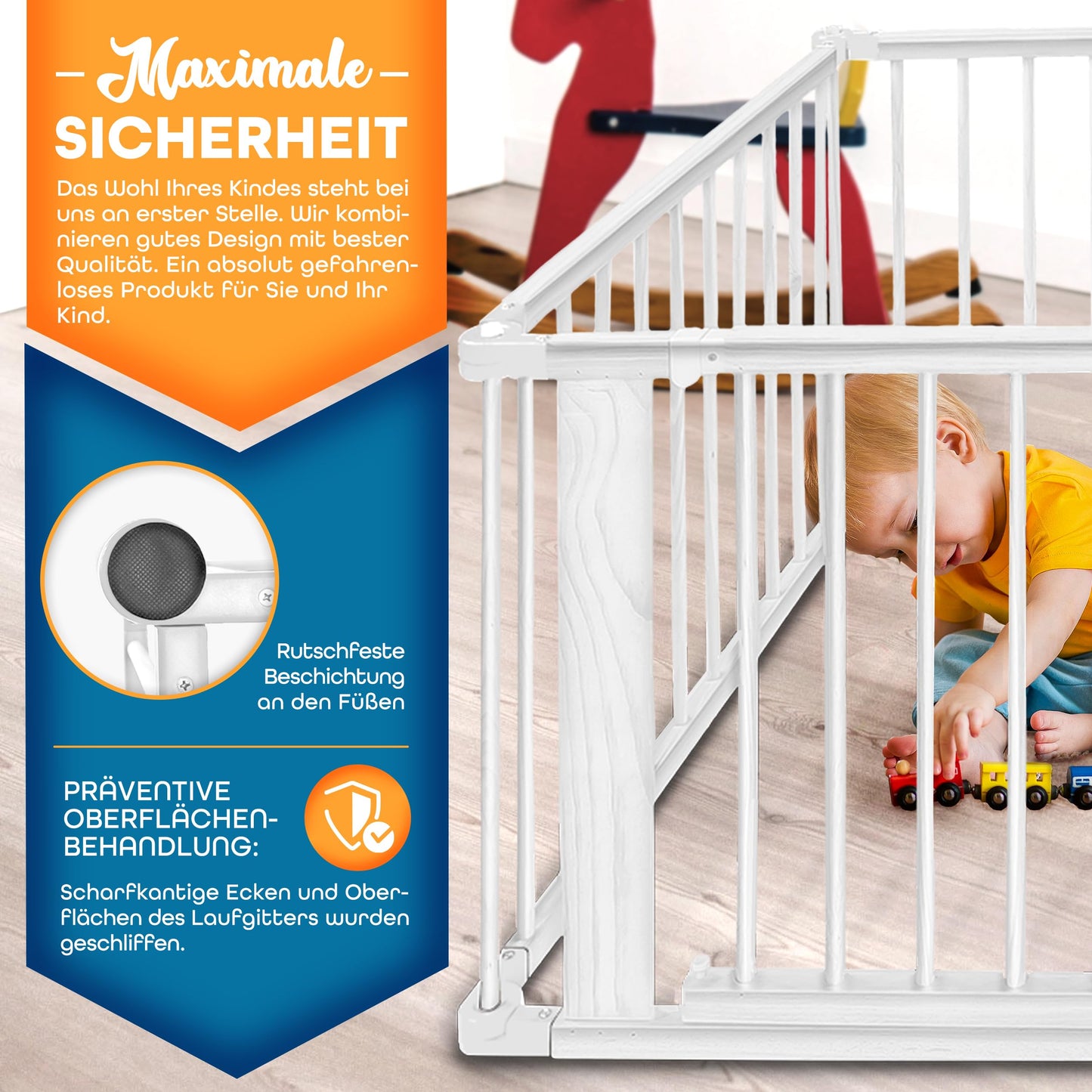 KIDUKU® 7.2m Baby Playpen XXL, foldable with door | Play yard with double security | Safety gate for kids, 8 panels | Adjustable playpen.