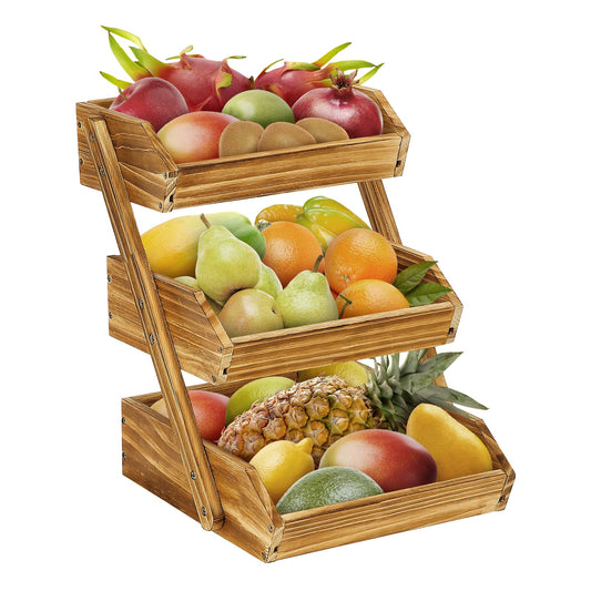 CALM COZY 3-tier wooden fruit basket, vegetable stand fruit rack, storage holder for fruit, cake, candy.