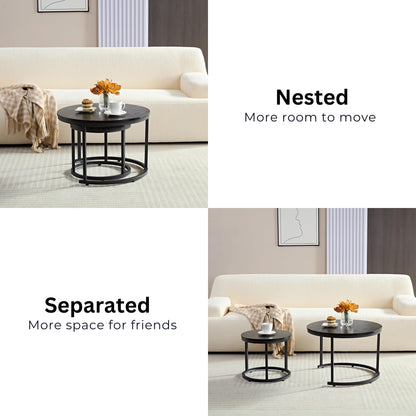 Home Heaven® Coffee Table Round Black 2 Pack - Round Living Room Tables Wood for Lounge - Ø60cm Ø40cm