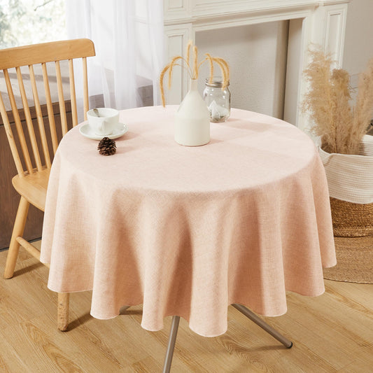Deconovo Water Resistant Tablecloth with Lotus Effect, Linen Look Table Cover, Round, 140cm, Light Pink, 1 Piece