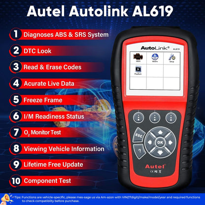 Autel AutoLink AL619 OBD2 Scanner, Car ABS/SRS Diagnostic Tool, Reset ABS Airbag Warning Lights, OBDII Function with Live Data, Ready Test, Advanced from ML619/ML519/AL519.