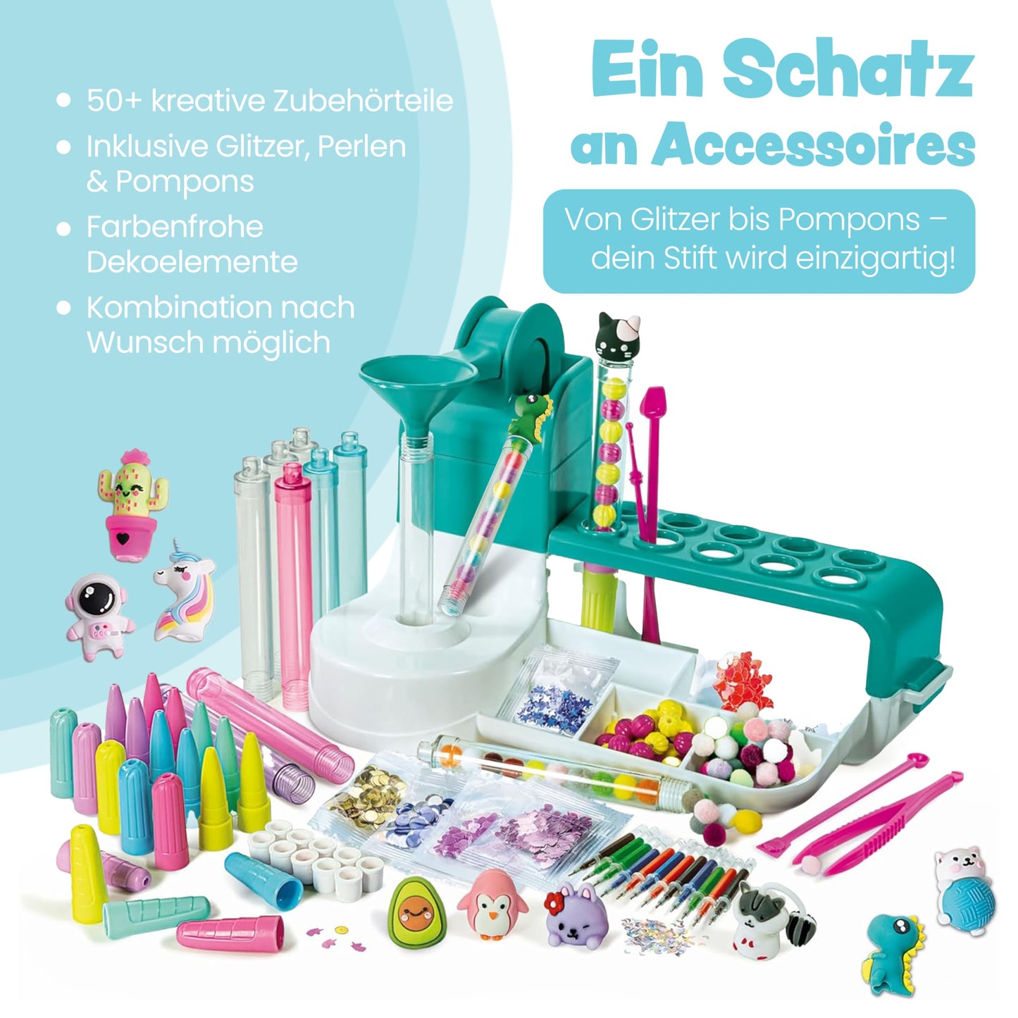 Clementoni Idea Pen Studio with over 50 accessories - DIY pen set with over 50 accessories - craft kit for making pens, creative toy & gift set for children ages 6 and up, 59415