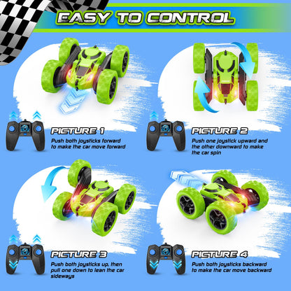Cosone Remote Control Cars, RC Cars Stunt Car, 2.4 GHz, remote control toy cars for boys, All-wheel off-road stunt car, double-sided, 360° rotating, gifts for kids ages 6 and up (Green)