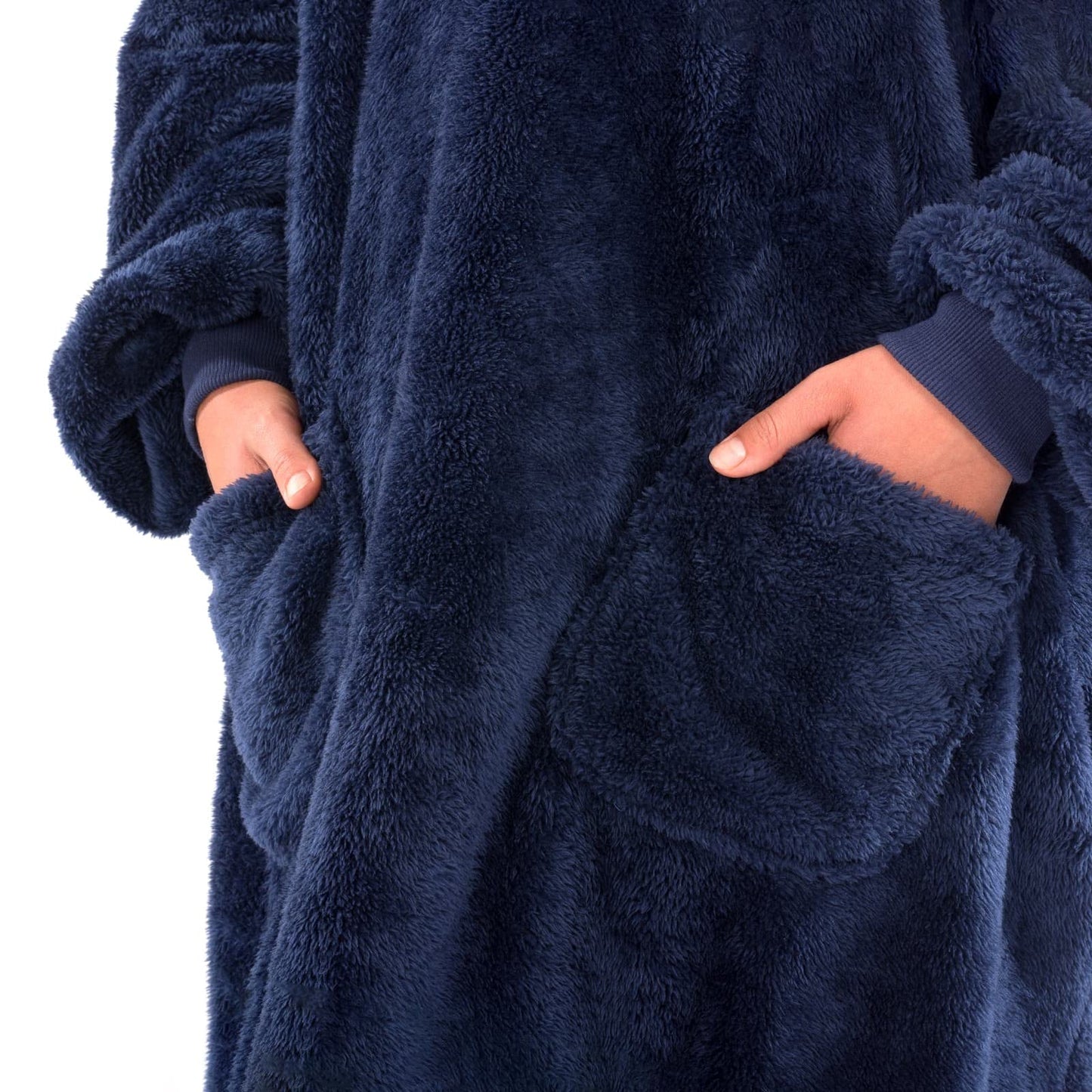 Snug Rug Navy Blue Hoodie Blanket with Sleeves Oversized Sweatshirt Snuggle Blanket with Sleeves Hood Fleece for Men and Women One Size