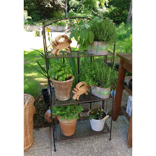 PrimoLiving Metal Garden Shelf - Metal Plant Flower Shelf - Garden and Balcony Plant Shelf - Outdoor Metal Shelf - Vintage Antique Look, 120cm tall, brown, P-09079