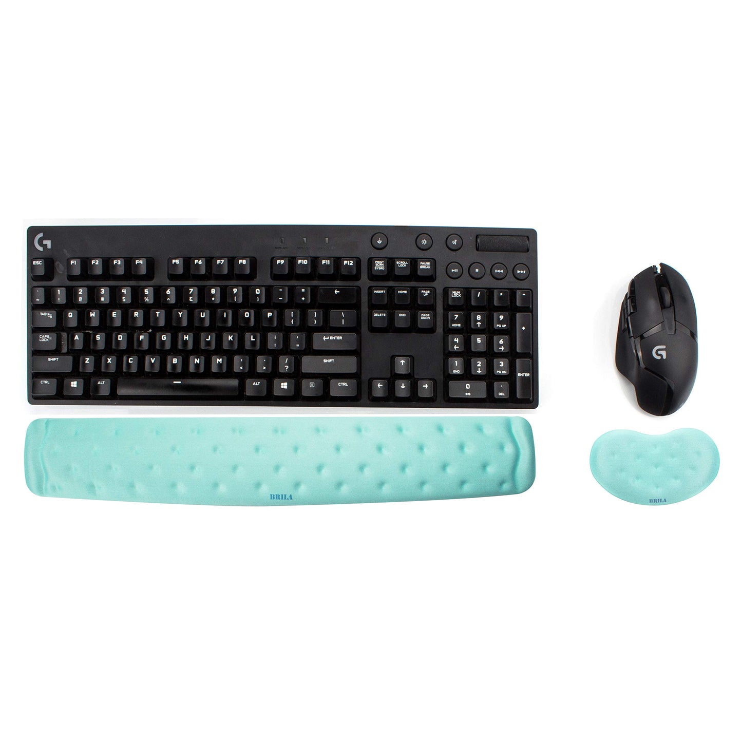 BRILA Wrist Rest – Ergonomic Memory Foam Wrist Support for PC Gaming Computer Laptop Work - Massaging Holes Design Wrist Rest (Aquamarine Bundle)