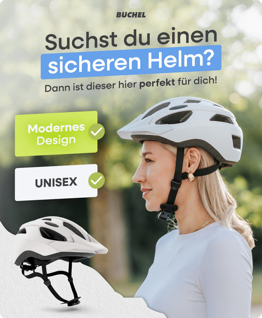 BÜCHEL Bike Helmet with In-Mold Technology - for kids & adults - Cam Lock, chin padding & fly net - Sizes M 52-57 cm & L 58-61 cm - Black, White, Grey (White Matte, L, 58-61cm)