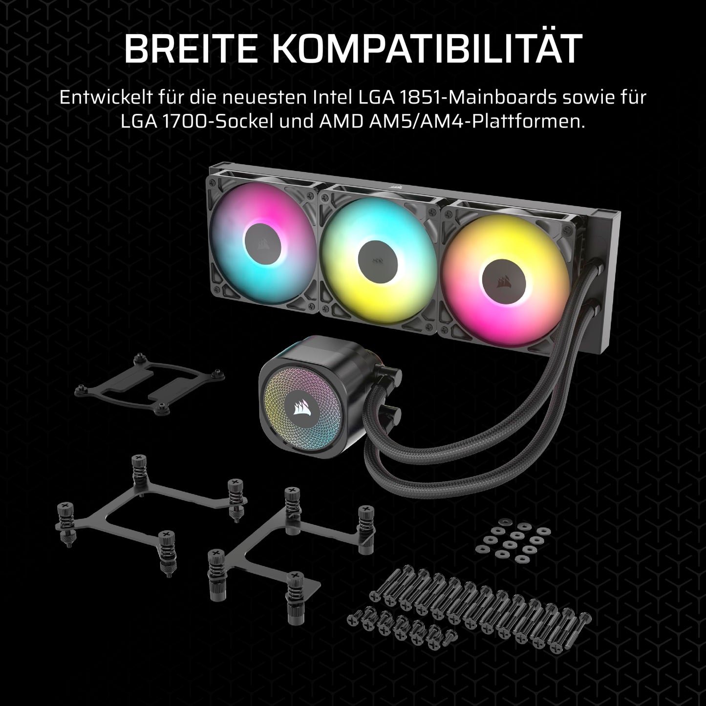 CORSAIR Nautilus 360 RS ARGB CPU Liquid Cooler - 360mm AIO - Low Noise - Direct Motherboard Connection - Intel LGA 1851/1700, AMD AM5/AM4 - 3X RS120 ARGB Fans Included - Black