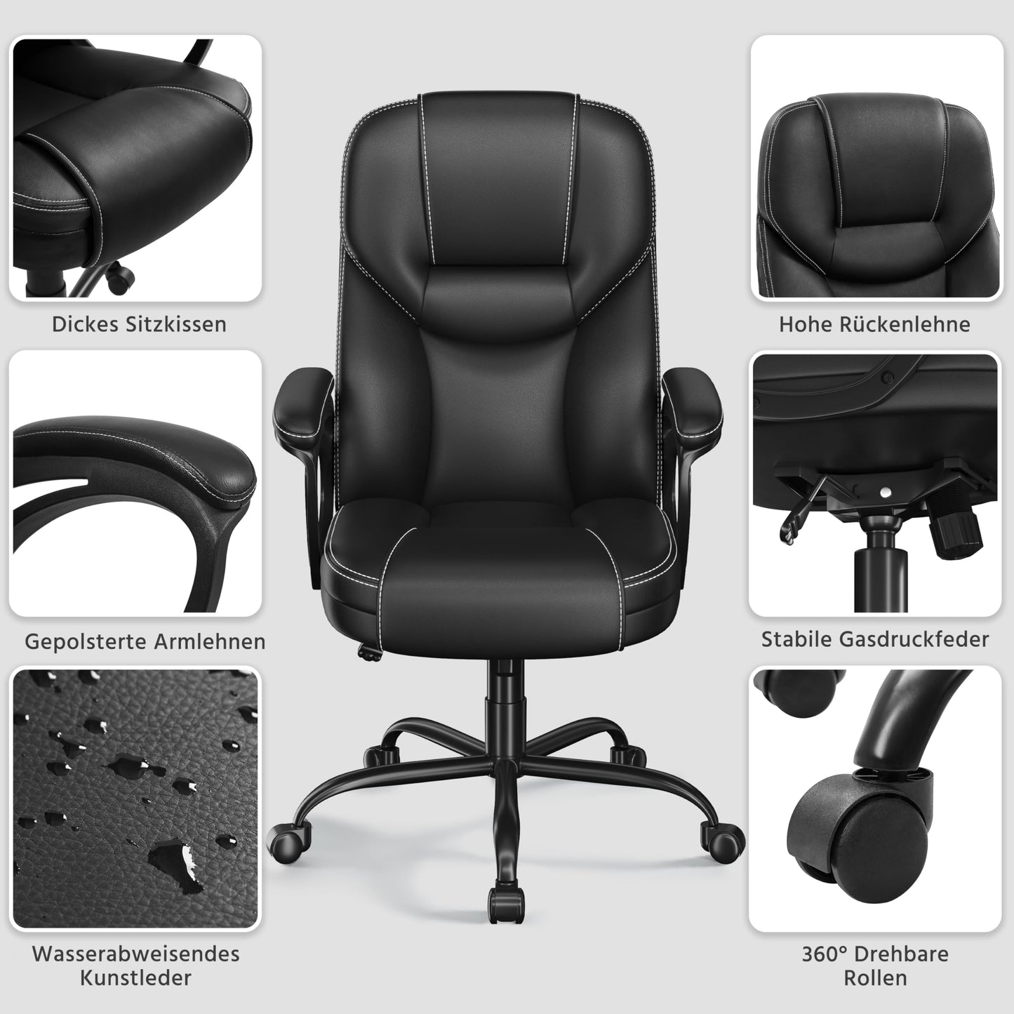 Yaheetech ergonomic executive chair, high back desk chair, computer chair, swivel office chair with padding, adjustable height, black PU leather.