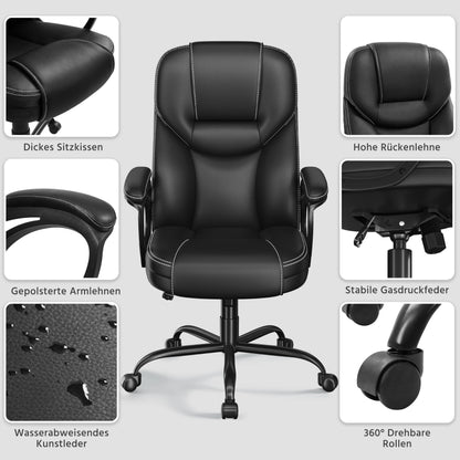 Yaheetech ergonomic executive chair, high back desk chair, computer chair, swivel office chair with padding, adjustable height, black PU leather.