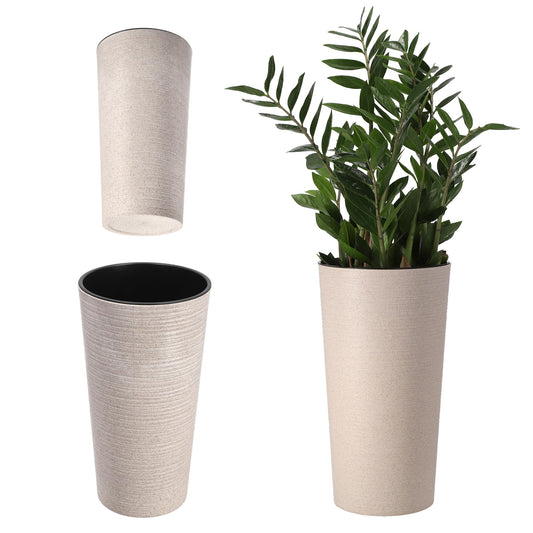KADAX Plant Pot with Inner Pot Cream Ø 30 cm, Height 57.5 cm - Modern plant pot with insert, made of durable plastic for indoor and outdoor use, ideal for living room, balcony, office.