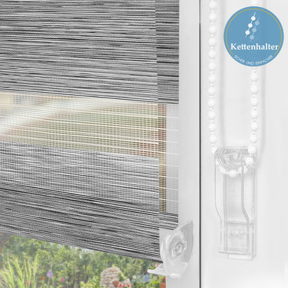 Double roller blind without drilling, duo roller blinds for windows & doors with drilling, Dark Grey W110 x H140cm (fabric width 106cm), window blind light-permeable & darkening, clamp roller sun protection