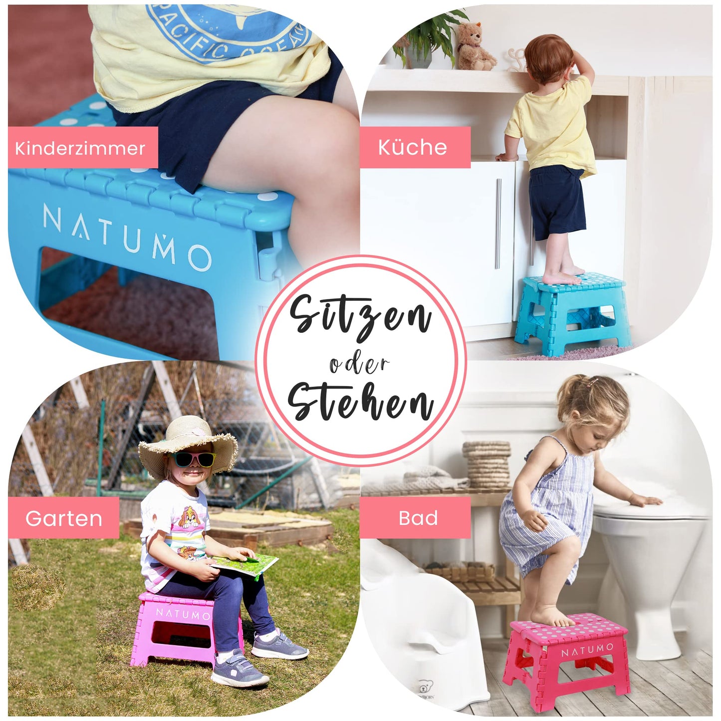 NATUMO® Folding Step Stool for Kids, Lightweight and Non-Slip Children's Stool for Bathroom & Toilet, Foldable Step for Bathrooms, Kitchen, and Garden, 22cm (Black)
