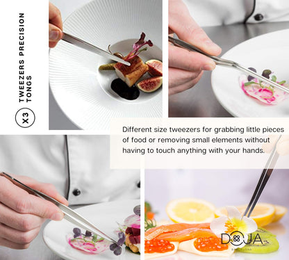 DOJA Barcelona | Kitchen Chef Cooking Utensils | Color: Copper | 7 Stainless Steel Plating Kit | Kitchen Tool Cooking Set | Decorative Garnishing Gadgets | Tweezers, Slotted, Spoon, Spatula...