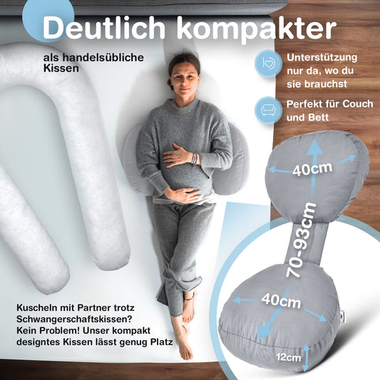 BabybeFun compact pregnancy pillow for sleeping against back pain [Extra comfort thanks to adjustable function] Pregnancy Pillow | Washable | Flexible filling | Light grey