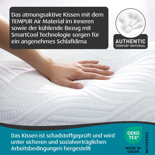 TEMPUR Comfort Air Soft sleeping pillow, breathable pillow for all sleeping positions, OEKO-TEX MADE IN GREEN, soft feel, 40 x 80 cm