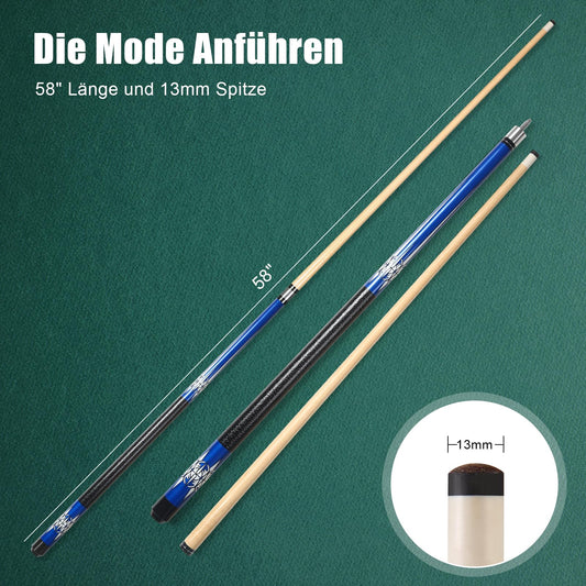 ASMPCUE Pool Cue, 58-inch billiard cue hardwood pool cue 13mm tips for professional billiards players, 1/2 cue sticks for billiards table sport (Blue)