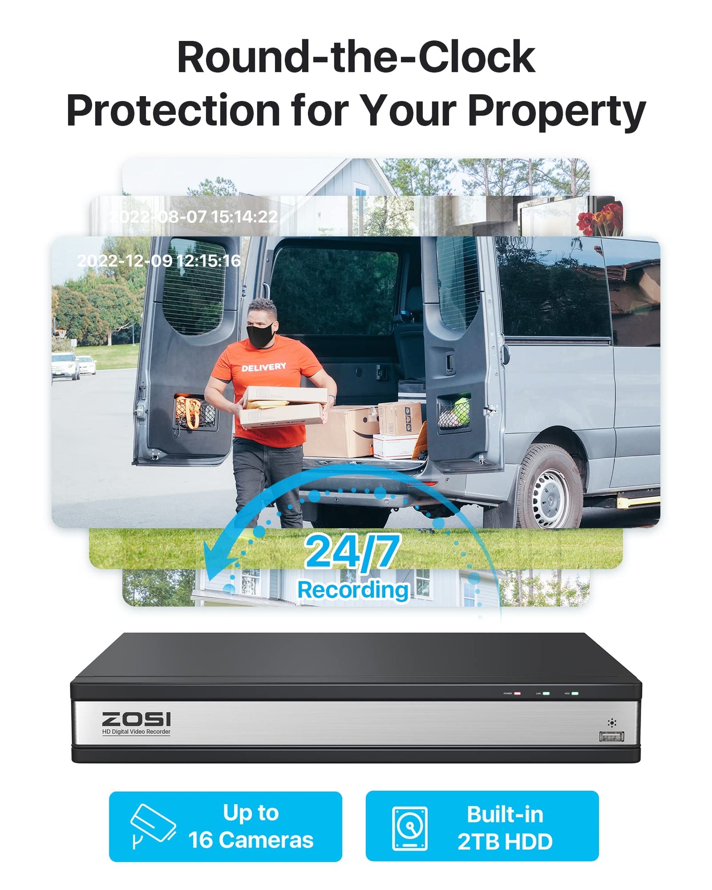 ZOSI 16CH 1080P Surveillance Camera Set with 2TB HDD DVR and 12X 2MP Dome Camera Outdoor Surveillance System, 24m IR Night Vision, Motion Alarm