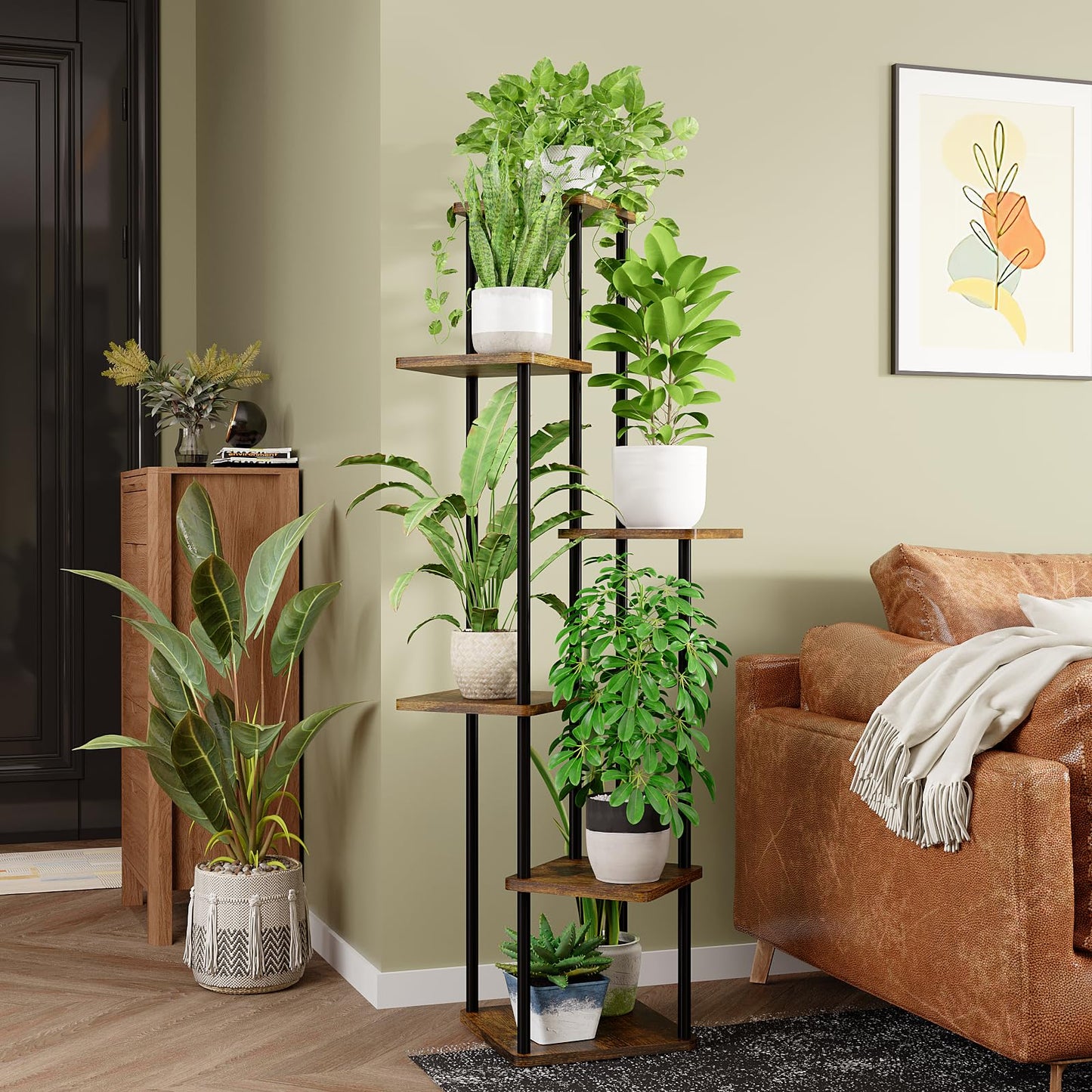Bamworld Plant Stand Flower Stand for Outside Plant Shelf Flower Staircase Metal Outdoor Balcony Decor Bedroom Plant Pot Indoor Plants Plant Table (brown)
