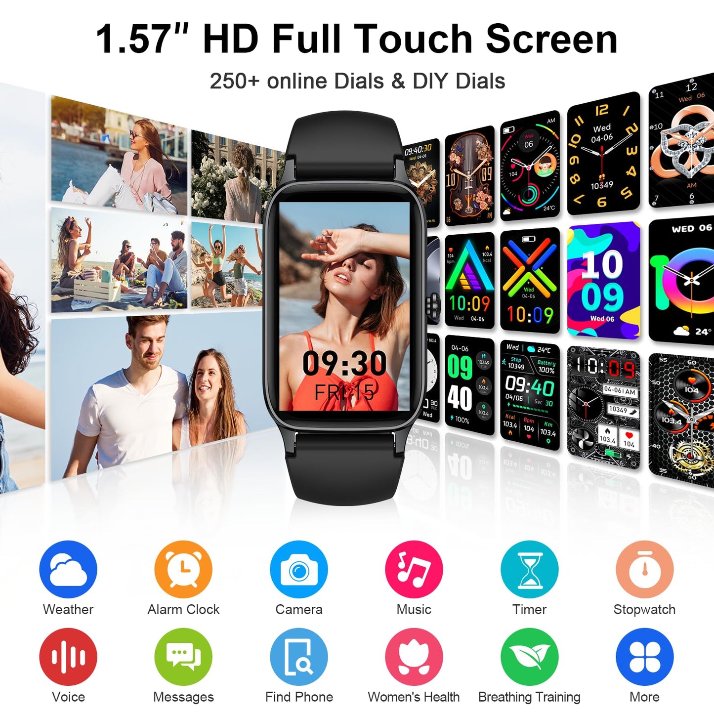 Men's Women's Smartwatch, 1.57" HD Fitness Watch with Phone Function, Waterproof Smart Watch 110+ Sport Modes, Fitness Tracker with Heart Rate Sleep Monitor Pedometer, Sports Watch for Android iOS