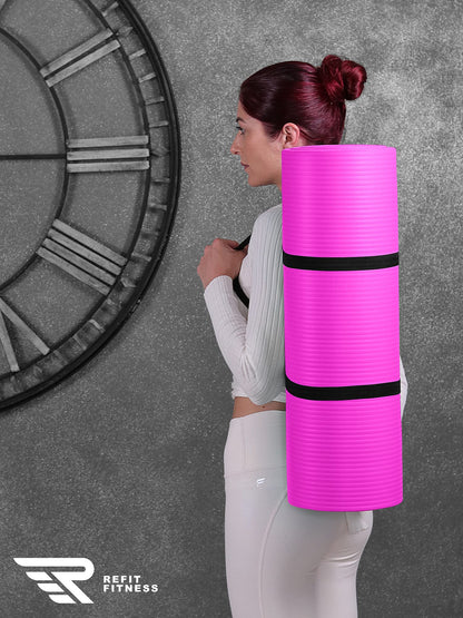 REFIT FITNESS Sport Mat Comfort-Max 190 x 60 x 1.5 cm Hot Pink Rose PainProtect SmartCell NBR Yoga Mat Non-Slip Carry Strap Exercise Mat for Sport Yoga Pilates Gymnastics