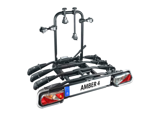 EUFAB 11556 Bike Carrier AMBER 4, suitable for E-Bikes, partially pre-assembled, theft protection, fits 4 bikes, for tow hitch, Black, approx. 102 x 83 x 72 cm