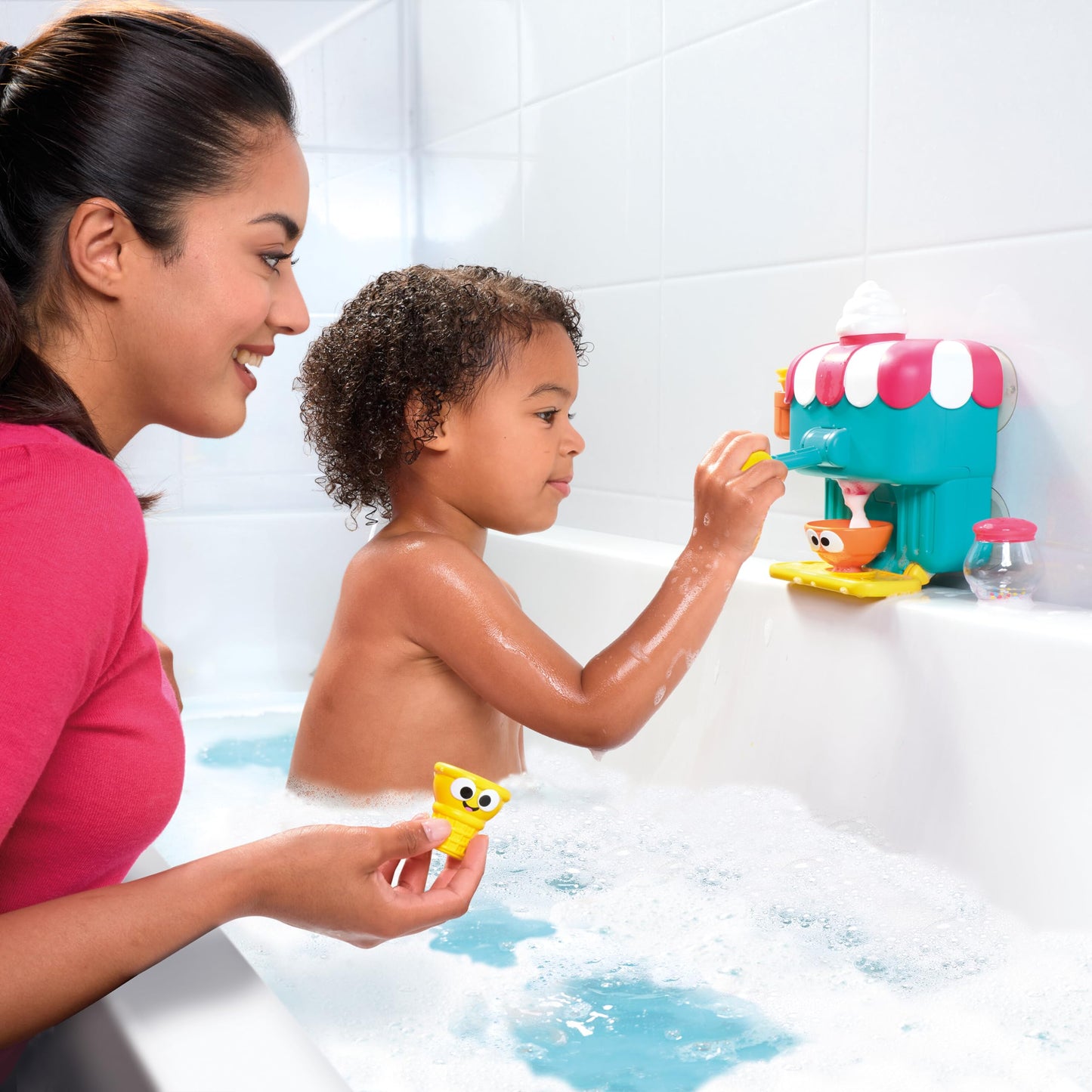 Toomies Deluxe Foam Ice Cream Machine Bathtub Toy, Wall-Mounted Foam Bath Toy for Kids, Pretend Play Water Toy, Sensory Baby and Toddler Toys for ages 18 months+