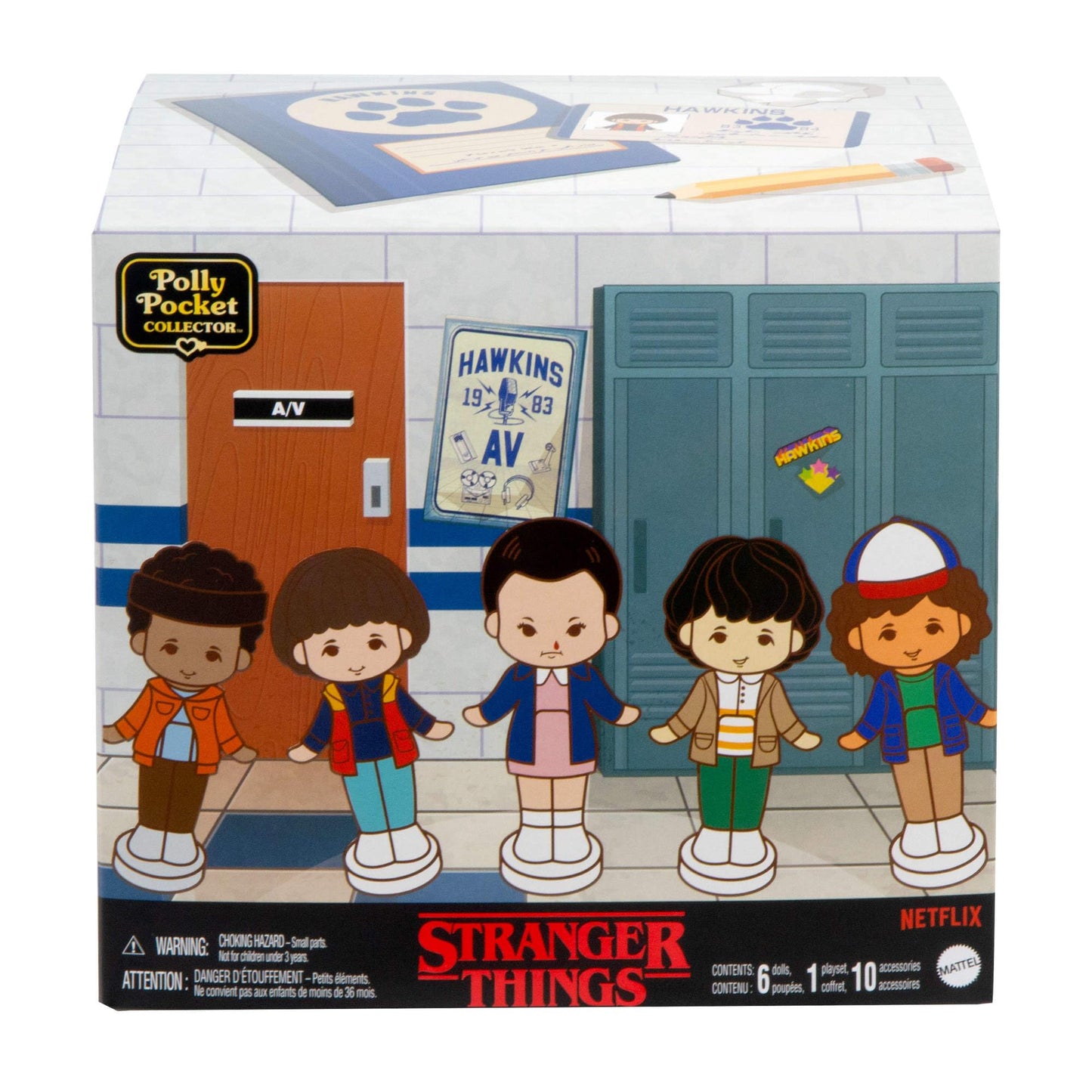 Polly Pocket Collector's Playset, Stranger Things Box with 6 Special Edition Figures and 10 Accessories, HWP22
