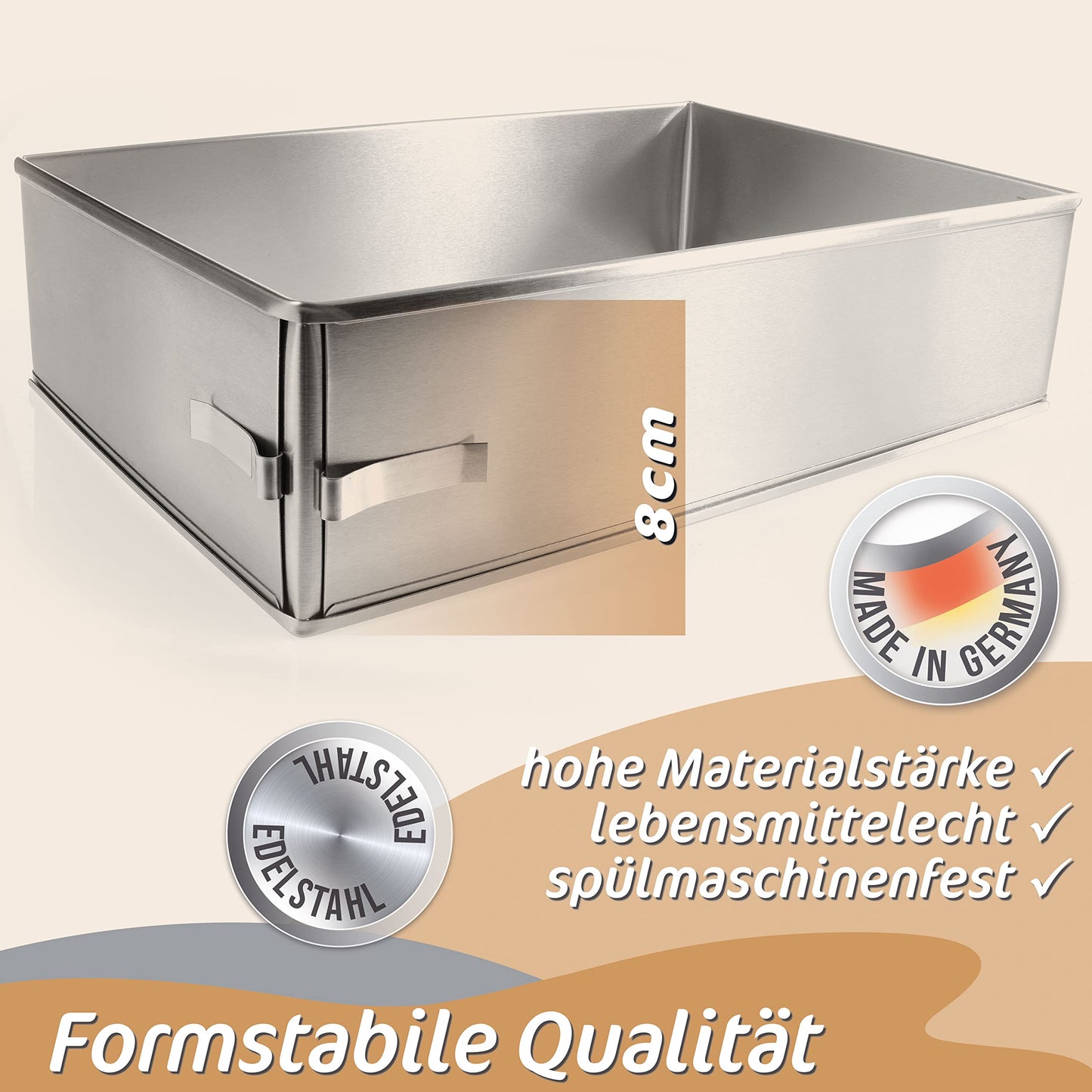 4smile rectangular adjustable baking frame - 8cm high stainless steel rectangular baking pan - rectangular cake mold for baking and preparing layer cakes