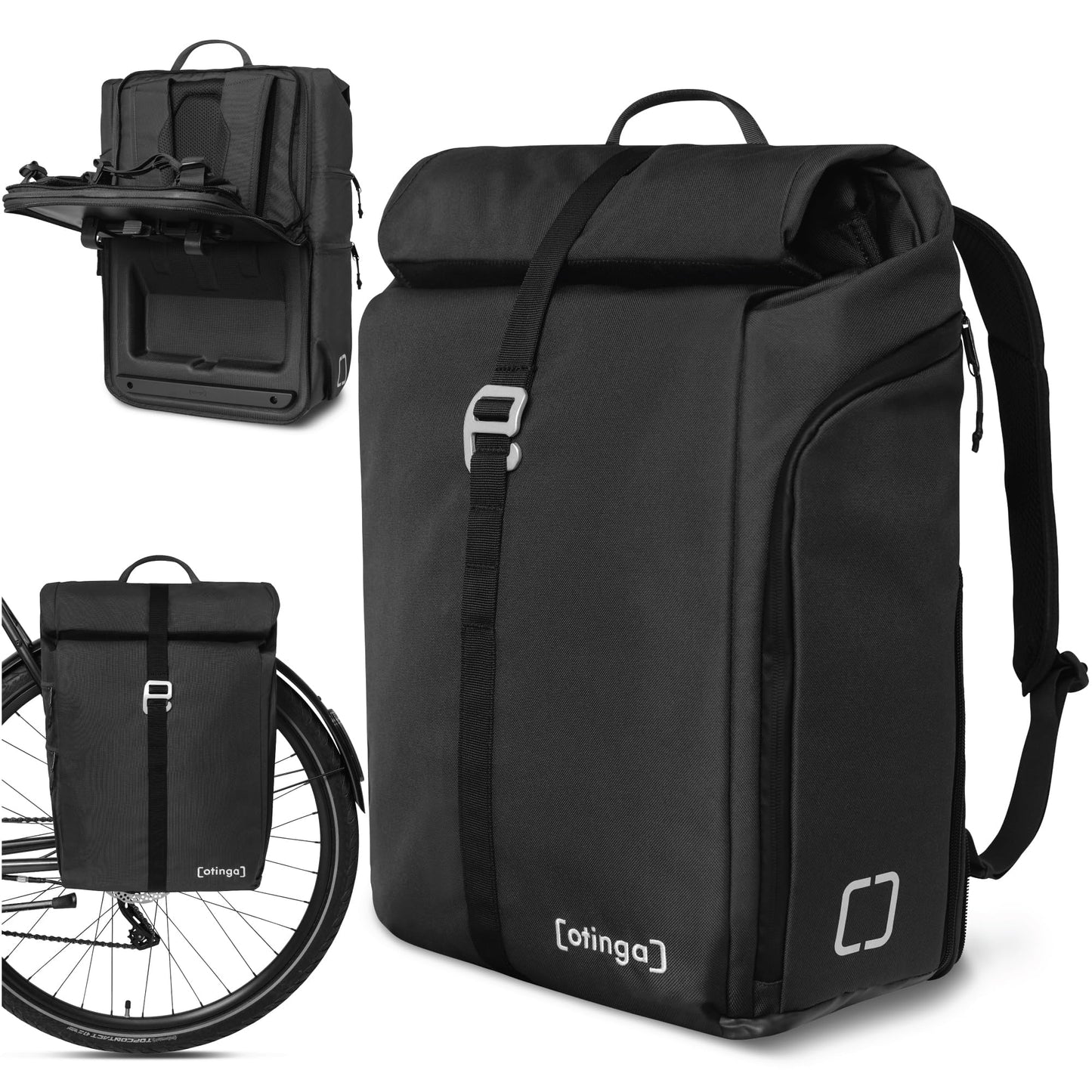 otinga® Flip V2 bike bag backpack [34L volume] for any luggage rack I Stylish luggage rack bag with backpack - converted in 7 seconds I Waterproof bike backpack luggage rack