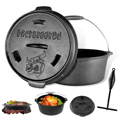 BROILISSIMO Dutch Oven Set Cast Iron approx. 4 6 9 L Grill Pot Fire Pot Pot for Grill and Camping Fire Pot Set