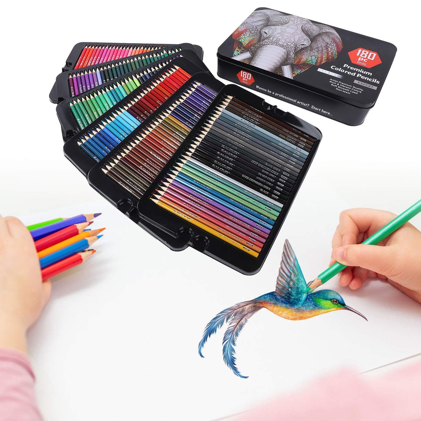 Atyhao 180pcs Colored Pencils with Metal Case for Artists Drawing Sketching Crafting Coloring Books Class Kids Students Gift Pencils