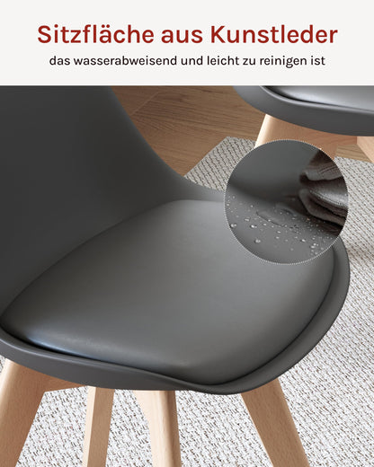WOLTU Dining Chairs Set of 4, Scandinavian Kitchen Chairs Retro Design, Seat made of faux leather, with solid wood legs, load capacity up to 150 kg, Gray