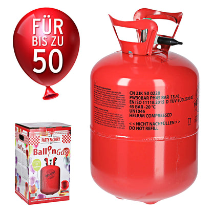 Helium balloon gas for 50 balloons | Helium tank gas filling foil | balloons | Party Factory helium gas for weddings (1 x balloon gas 50)