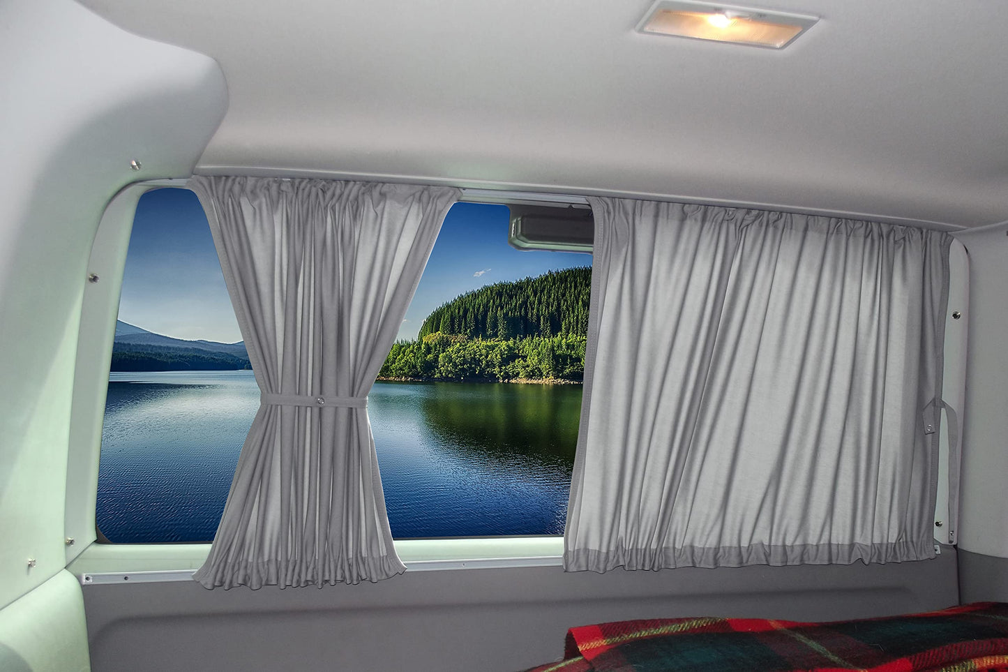 BREMER SEAT COVERS Made to Measure Curtains Sun Protection compatible with VW T4 Multivan Caravelle 1990-2003 in Grey Camping Accessories Motorhome Accessories Camper Curtain Set AMZ