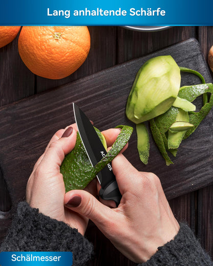 ACOQOOS Knife Block with 10 Pieces of Knives, Knife Set with Built-in Sharpener for Kitchen Use - Black kitchen knife Set