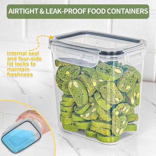Airtight food storage containers set of 8 with lids, BPA free, total capacity 14L, kitchen storage boxes, moth-proof kitchen organizers for cereal, granola, flour, with labels.