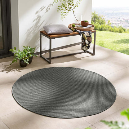 Taracarpet Indoor & Outdoor Rug Weatherproof Living Room Balcony Kitchen Rug Flatweave sisal look mottled Plain Uni anthracite dark gray 120x120 cm round