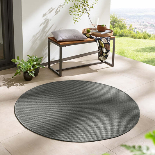 Taracarpet Indoor & Outdoor Rug Weatherproof Living Room Balcony Kitchen Rug Flatweave sisal look mottled Plain Uni anthracite dark gray 120x120 cm round