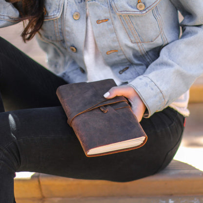 Moonster Leather Notebook Journal - Antique leather bound notebook for writing - Blank Paper 20x15cm - great for art, as a sketchbook, or travel journal