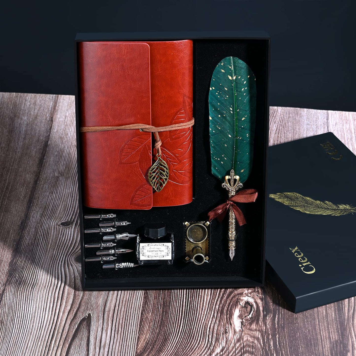 Cieex Calligraphy Dip Pen, Handmade Vintage Quill Pen Writing Ink Set for Stationery Gift.