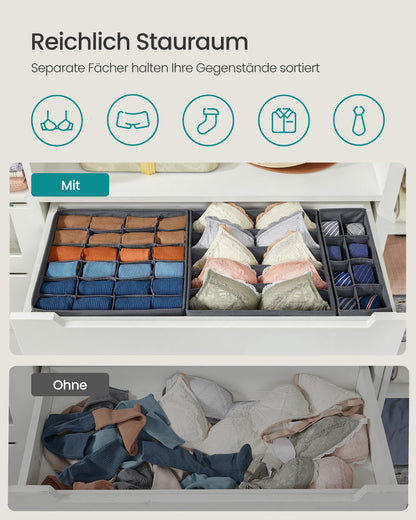 SONGMICS Underwear Organizer 8-Pack, Foldable Drawer Organizer, Closet Organization System, Storage Box, Fabric Storage Boxes for Bras, Socks, Ties, Grey RUS08GY