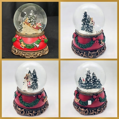 Snow globe Christmas music box | Santa in sleigh | Base Christmas red pine garland | with music | Shake ball Christmas decoration | W: 10 cm H: 14 cm | 20276