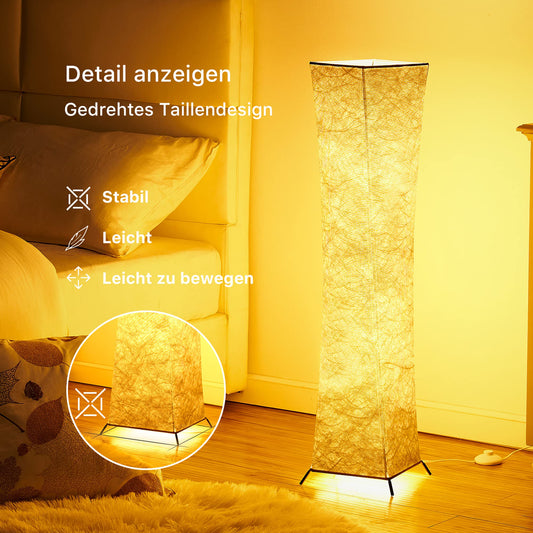 chiphy floor lamp, dimmable, 137 cm (S) tall, 3 levels of adjustable brightness, 12 W x 2 LED bulbs, column floor lamp with white fabric shade, for bedroom, nursery