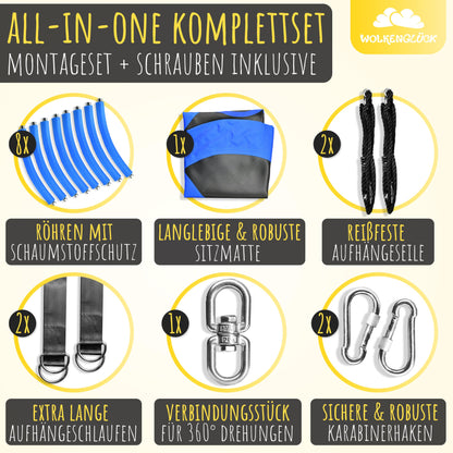 WOLKENGLÜCK® Nest Swing [Ø 110 cm] - Adjustable Height Swing for Outdoor & Indoor Use for Kids and Adults [up to 150 kg] - Includes Mounting Accessories - Kids Swing