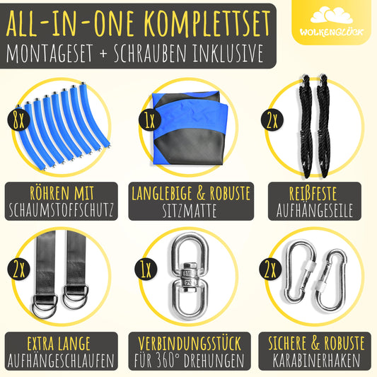 WOLKENGLÜCK® Nest Swing [Ø 110 cm] - Height-adjustable swing for outdoor & indoor use for children and adults [up to 150 kg] - Includes mounting accessories - Swing for kids (Colorful)