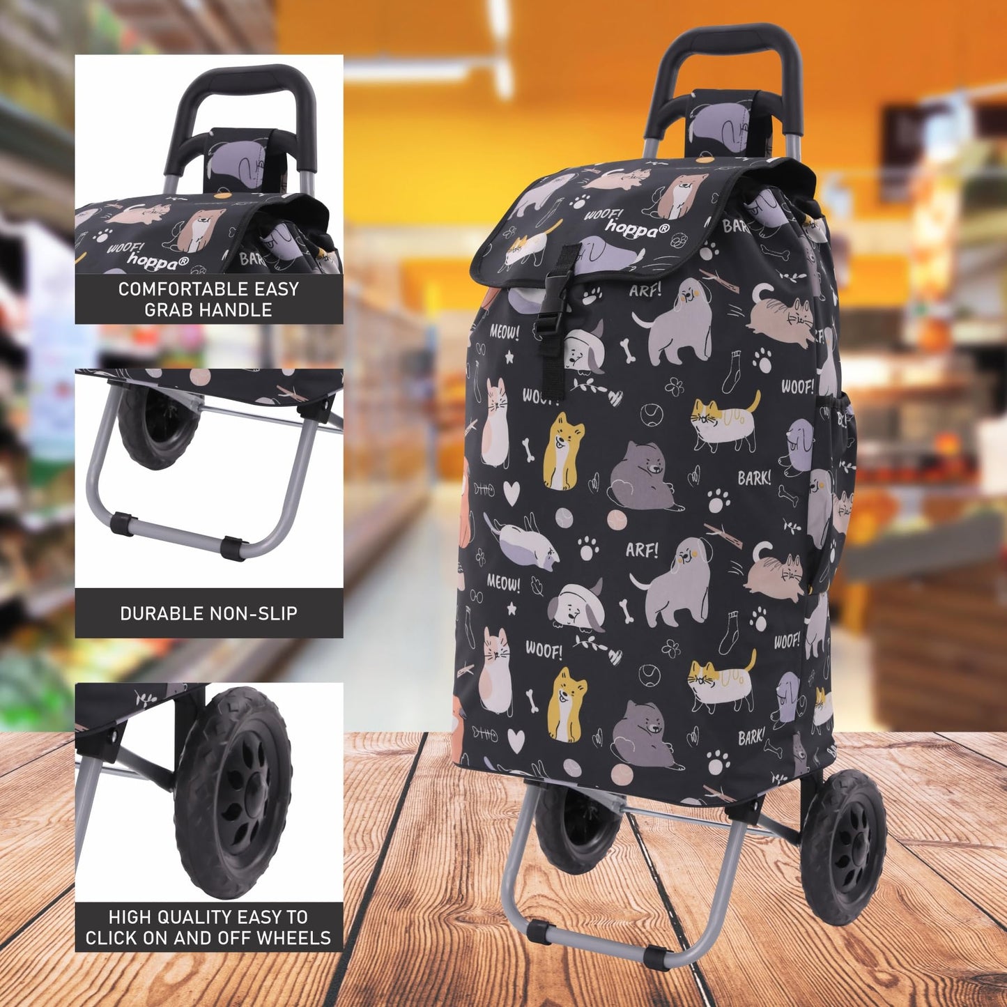 Hoppy Lightweight Shopping Trolley, 57 l, Model 2024, durable and collapsible, for easy storage.
