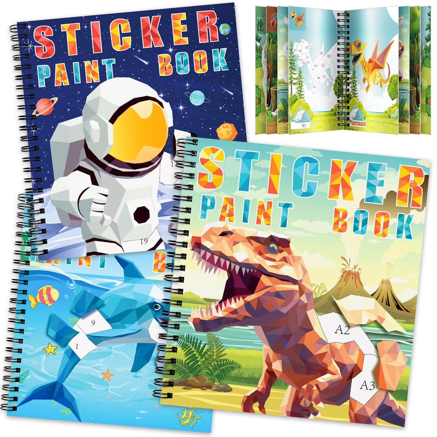 TCJJ 3Pcs Dinosaur Sticker Book for Kids 4-10 years old, 30 picture sticker book for girls by number, children's sticker books to improve intelligence, for Christmas gifts, school.