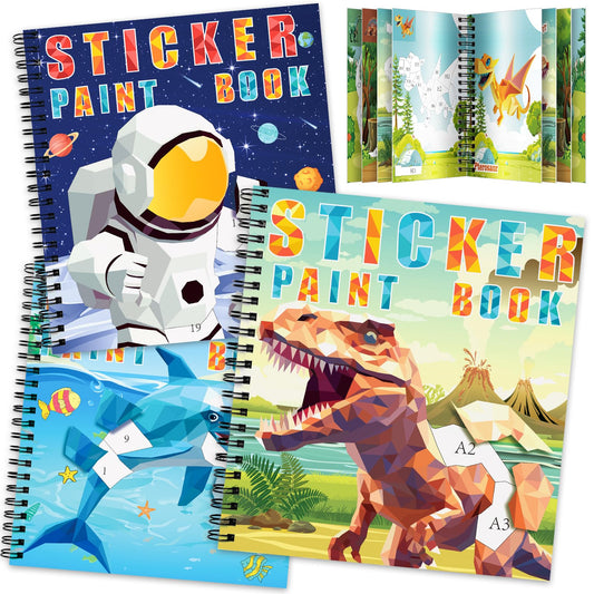 TCJJ 3Pcs Dinosaur Sticker Book for Kids 4-10 years old, 30 picture sticker book for girls by number, children's sticker books to improve intelligence, for Christmas gifts, school.