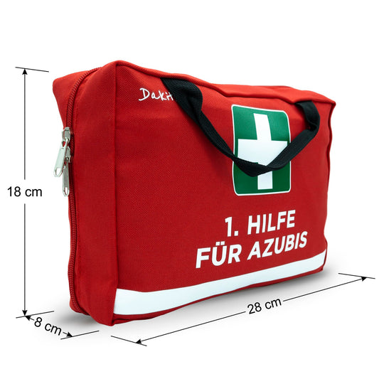 Dakita First Aid Kit for Trainees - Funny gift for starting training or exams - 28x18x8 cm - red, empty